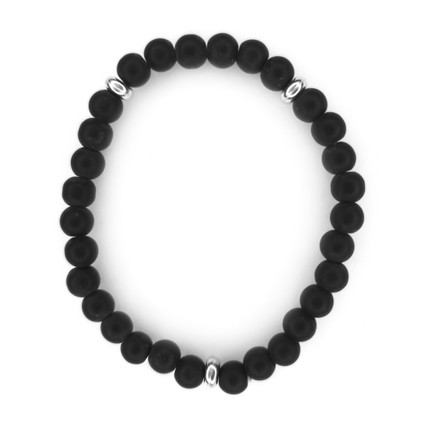 Matte Black Beaded Bracelet with Silver Accents