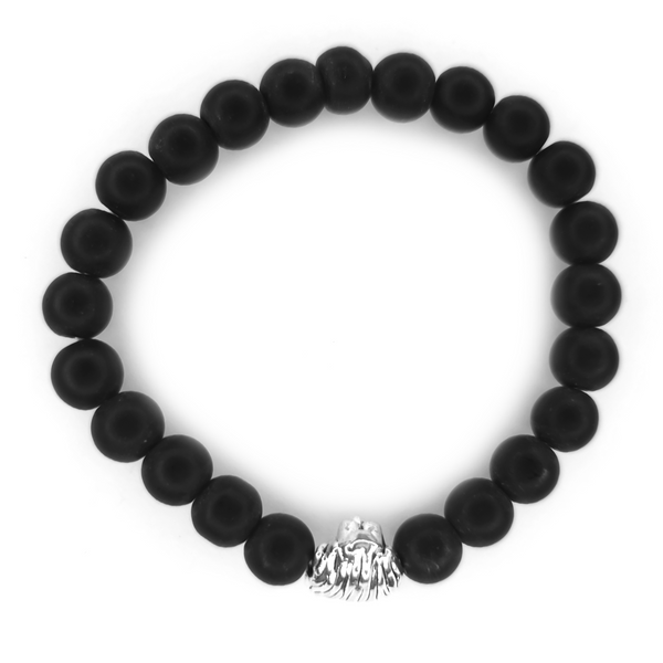 Black Matte Bead Bracelet with Lion Head Charm