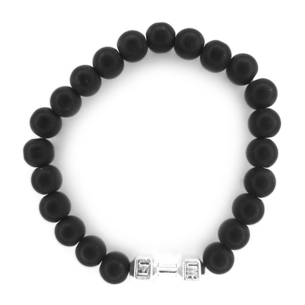 Matte Black Bead Bracelet with Silver Accent